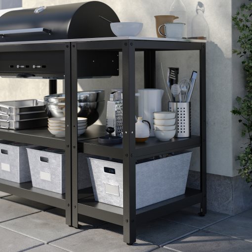GRILLSKÄR, charcoal barbecue with kitchen island/outdoor, 125x61 cm, 994.952.38