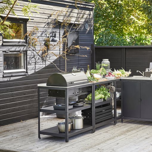 GRILLSKÄR, kitchen sink unit/charcoal barbecue/outdoor, 258x147 cm, 994.964.45