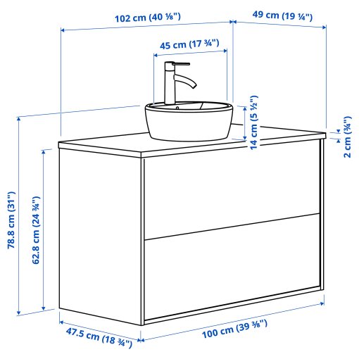 HAVBACK/TORNVIKEN, wash-stand with drawers/wash-basin/tap, 102x49x79 cm, 995.215.72