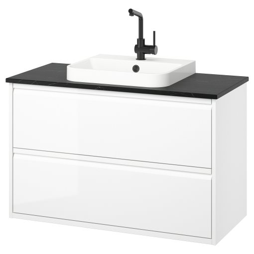ANGSJON/BACKSJON, wash-stand with drawers/wash-basin/tap/high-gloss, 102x49x71 cm, 995.215.91