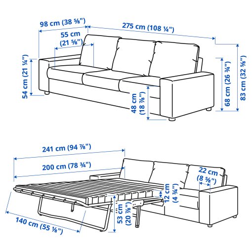 VIMLE, 3-seat sofa-bed with wide armrests, 995.452.57