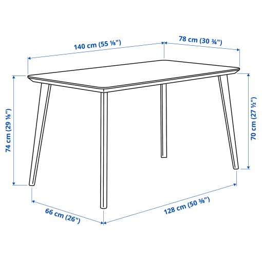 LISABO/LISABO, table and 4 chairs, 140x78 cm, 995.548.26