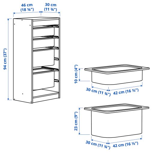 TROFAST, storage combination with boxes, 46x30x94 cm, 995.751.93