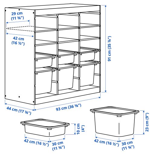 TROFAST, storage combination room divider with shelves and boxes, 93x44x91 cm, 996.125.67