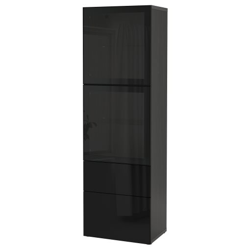 BESTÅ, storage combination with glass doors/drawers soft closing, 60x42x193 cm, 693.011.14