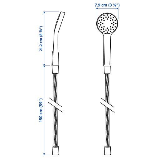 BERGVATTNET, single spray hand shower with hose, 005.907.48