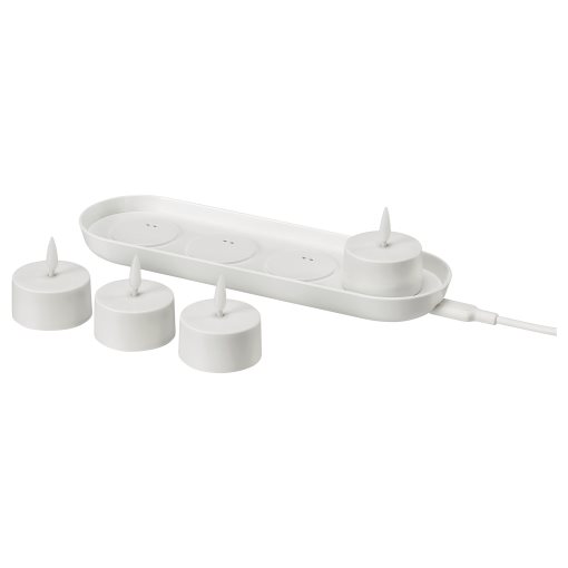 SKATGÅS, tealight kit with built in LED light source and charging tray, 006.115.95