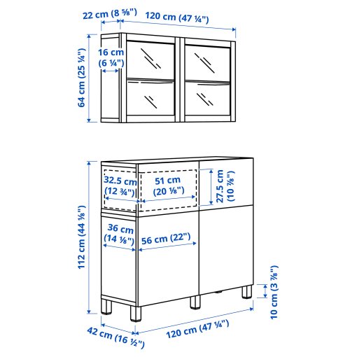 BESTÅ, σύνθεση αποθήκευσης με πόρτες/συρτάρια με μαλακό κλείσιμο, 120x42x213 cm, 094.125.01