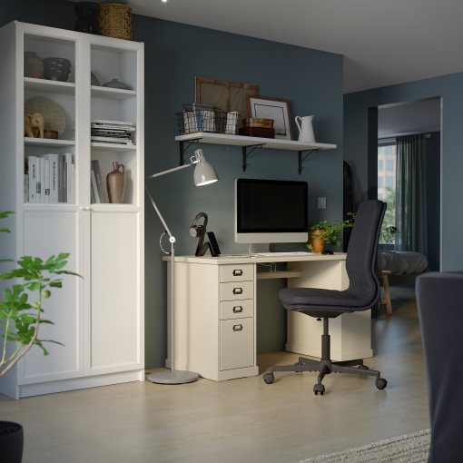 VEBJORN/MULLFJALLET/BILLY/OXBERG, desk and storage combination with swivel chair, 094.363.66