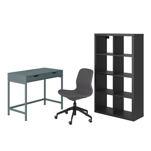 ALEX/LANGFJALL/KALLAX, desk and storage combination with swivel chair, 094.367.57