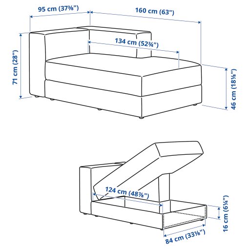 JÄTTEBO, chaise longue module with armrest, right, 094.945.87