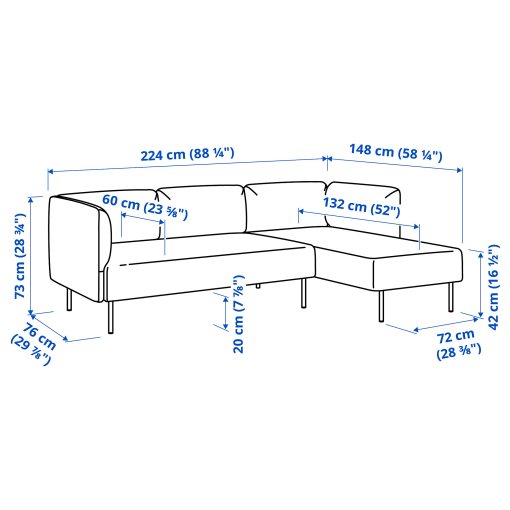 LILLEHEM, 3-seat modular sofa w chaise longue, 095.638.49