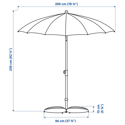 SAMSÖ/IGGÖN, ομπρέλα ήλιου με κλίση και βάση, 200 cm, 095.762.05