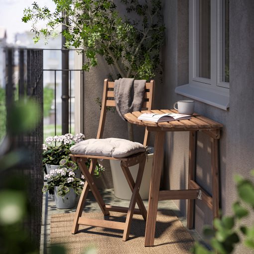 ASKHOLMEN, table for wall and 1 chrair/foldable/outdoor, 70x44 cm, 095.782.47