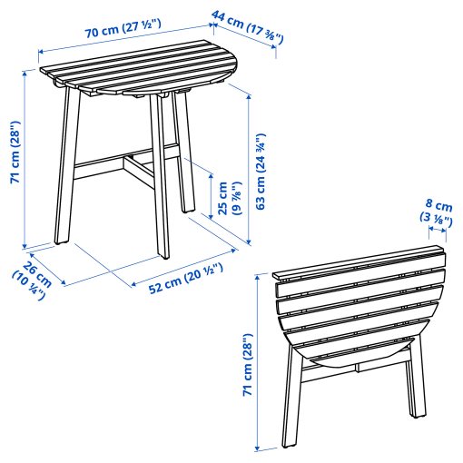 ASKHOLMEN, table for wall and 1 chrair/foldable/outdoor, 70x44 cm, 095.782.47