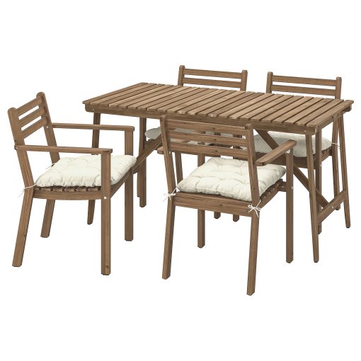 ASKHOLMEN, table and 4 chrairs with armrests/outdoor, 143x75 cm, 095.782.52