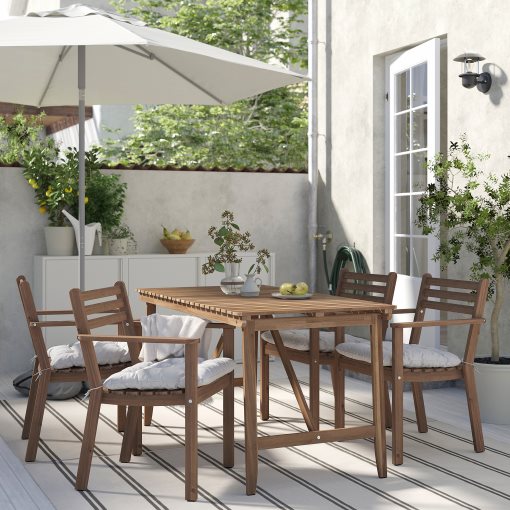 ASKHOLMEN, table and 4 chrairs with armrests/outdoor, 143x75 cm, 095.782.52