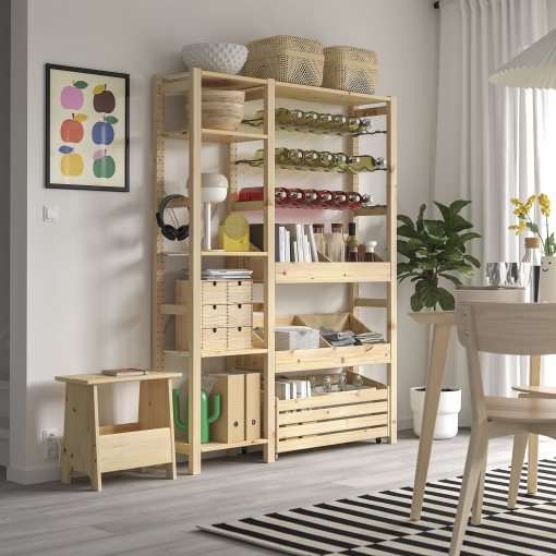 IVAR, shelving combination with bottle racks/2 box shelves, 134x30x179 cm, 095.905.79