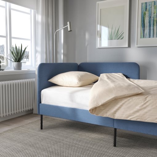 BLÅKULLEN, upholstered bed frame with corner headboard, 90x200 cm, 105.057.16