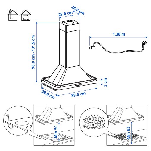 OMNEJD, ceiling-mounted extractor hood, 90 cm, 105.217.35