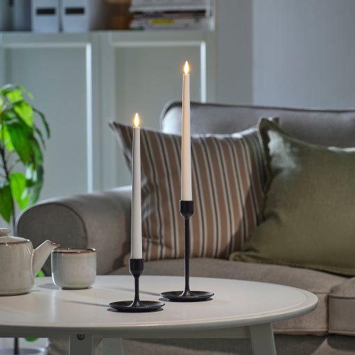 SMÅLOM, taper candle with built in LED light source/battery-operated, 2 pack, 106.115.90