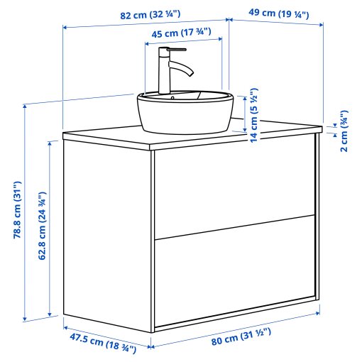 TANNFORSEN/TORNVIKEN, wash-stand with drawers/wash-basin/tap, 82x49x79 cm, 195.140.90