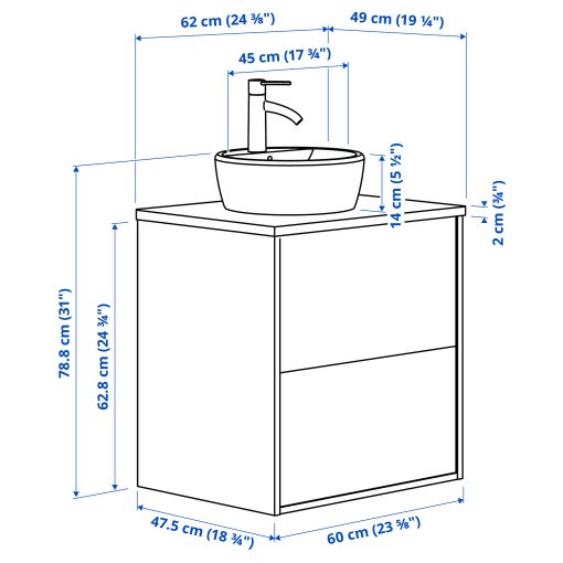 HAVBACK/TORNVIKEN, wash-stand with drawers/wash-basin/tap, 62x49x79 cm, 195.215.47