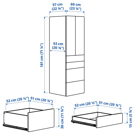 SMASTAD/PLATSA, wardrobe with 4 drawers, 60x57x181 cm, 195.465.38