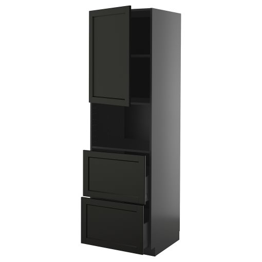 METOD/KNIVSHULT, high cabinet for microwave with door/2 drawers, 60x60x200 cm, 195.887.31