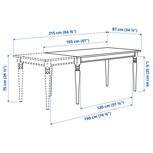 ROSENTORP, table and 4 chairs, 155/215x87 cm, 196.101.43