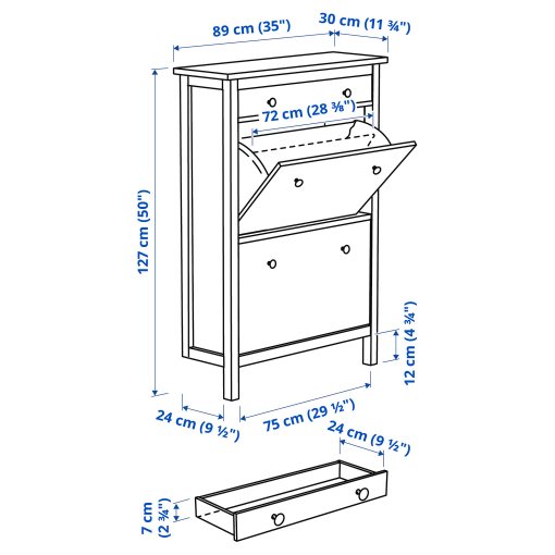 HEMNES, παπουτσοθήκη με 2 τμήματα, 89x30x127 cm, 201.695.59
