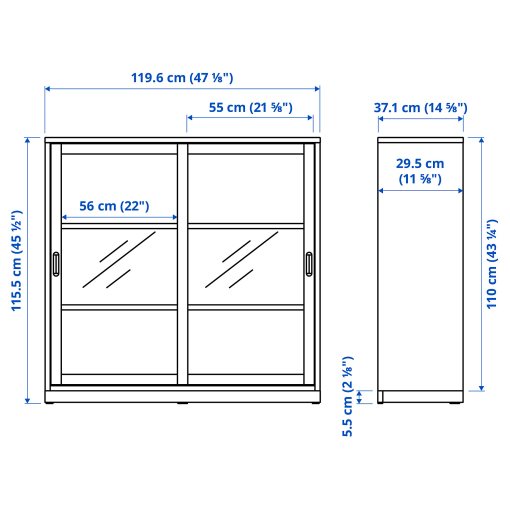 TONSTAD, cabinet with sliding glass doors, 120x37x116 cm, 204.888.96