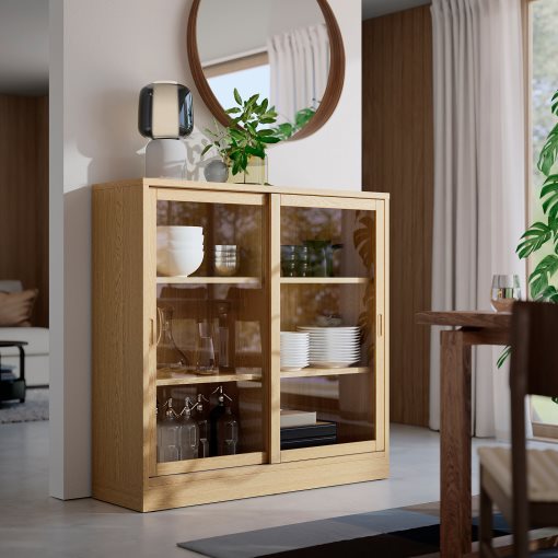 TONSTAD, cabinet with sliding glass doors, 121x37x120 cm, 204.892.78