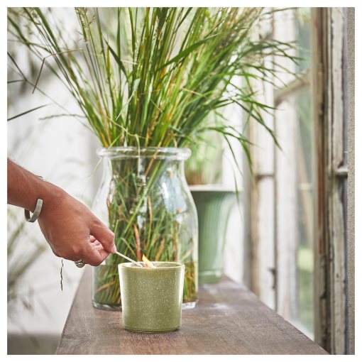 HEDERSAM, scented candle in ceramic jar/Fresh grass, 50 hr, 205.024.25