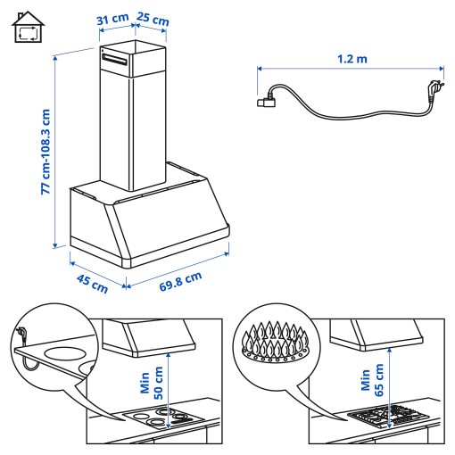 FOKUSERA, wall mounted extractor hood, 70 cm, 205.269.97