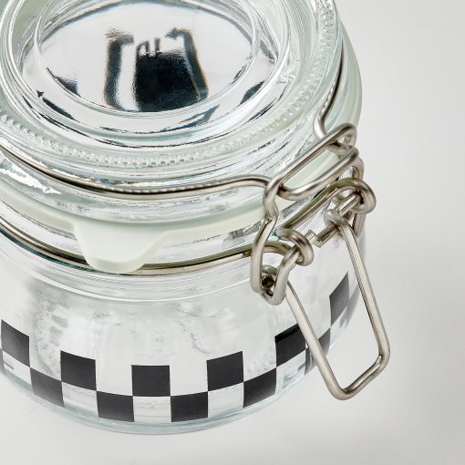 KORKEN, βάζο με καπάκι/καρό μοτίβο, 13 cl, 205.646.87