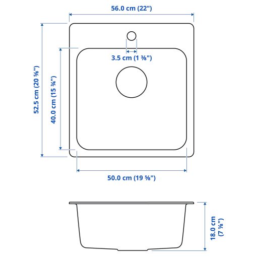 LÅNGUDDEN, inset sink 1 bowl, 56x53 cm, 291.574.77