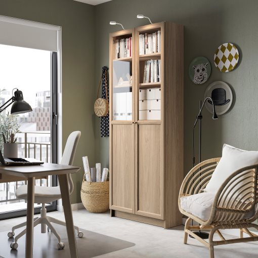 BILLY/OXBERG, βιβλιοθήκη με πάνελ/γυάλινες πόρτες, 80x30x202 cm, 294.833.28