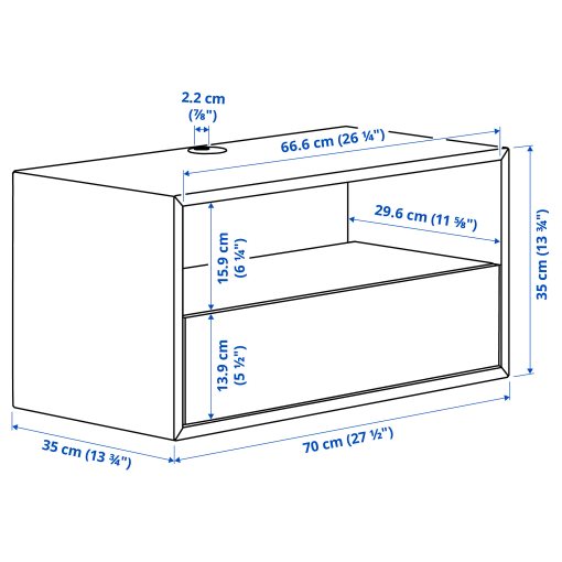 EKET, wall mounted media shelf with rail, 70x35x35 cm, 295.809.75