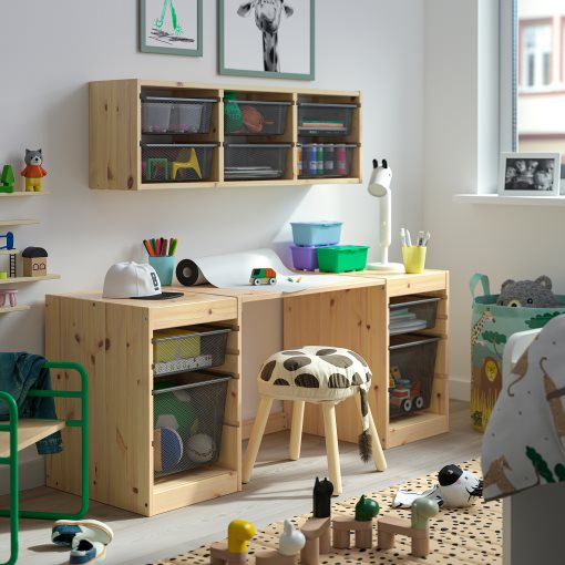 TROFAST, desk with mesh storage boxes, 124x44x52 cm, 296.139.33