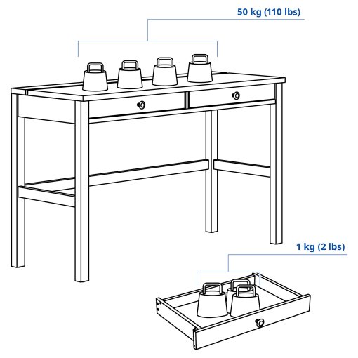 HEMNES, γραφείο με 2 συρτάρια, 120x47 cm, 305.349.54
