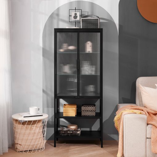 MOSSJÖN, glass-door cabinet with 2 doors, 60x34x146 cm, 305.643.33