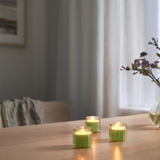 LOVSKOGSLUND, scented candle in glass/apple, 12 hr, 305.941.51