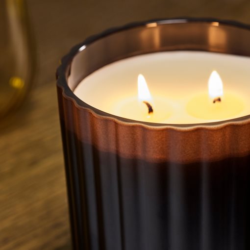 TOFSTÄRNA, scented candle in glass 2 wicks/Sandalwood & patchouli, 50 hr, 306.276.65