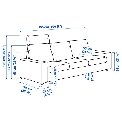 VIMLE, 3-seat sofa with headrest with wide armrests, 394.013.27