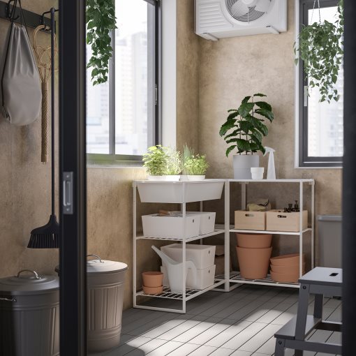 JOSTEIN, shelving unit with container/in/outdoor, 122x102x90 cm, 394.372.89