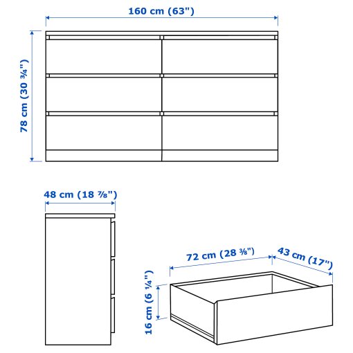 MALM, bedroom furniture/set of 4, 140x200 cm, 394.882.26