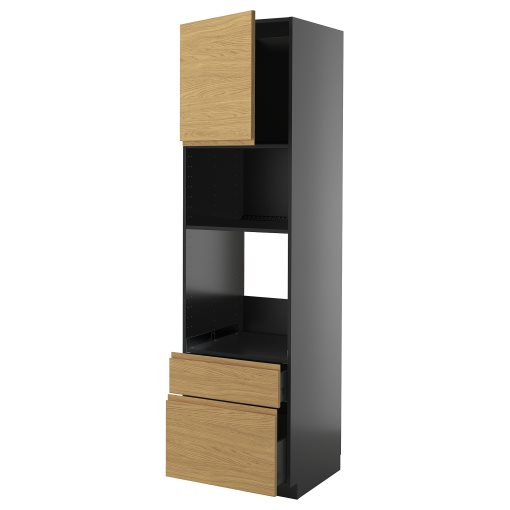 METOD/KNIVSHULT, high cabinet for oven/microwave with door/2 drawers, 60x60x220 cm, 395.896.02