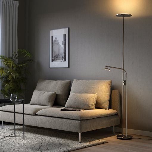 ISJAKT, floor uplighter/reading lamp dimmable with built-in LED light source, 180 cm, 404.597.08