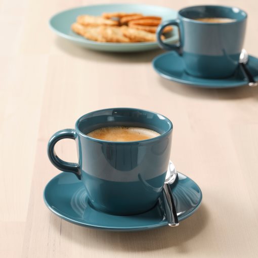 FARGKLAR, cup with saucer/glossy, 4 pack, 25 cl, 404.818.27